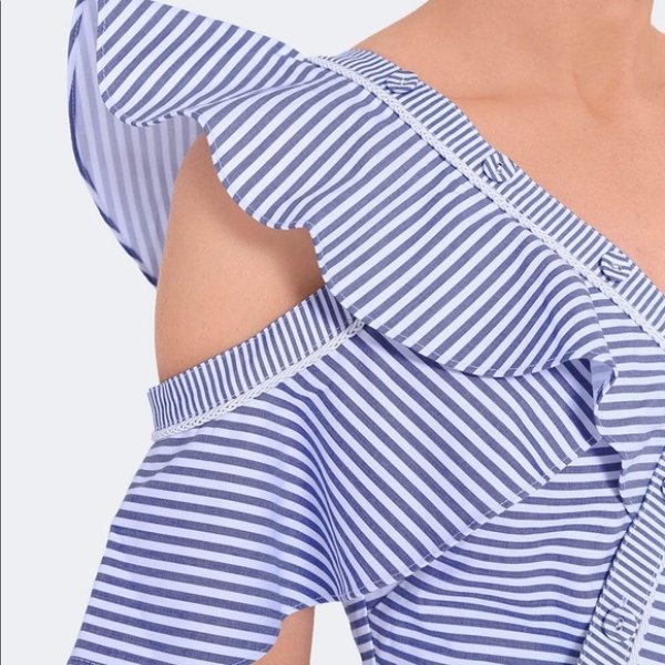 画像3: 【エリザベスバンクス愛用】Self Portrait セルフポートレート  Striped Shirting Frill Dress (3)
