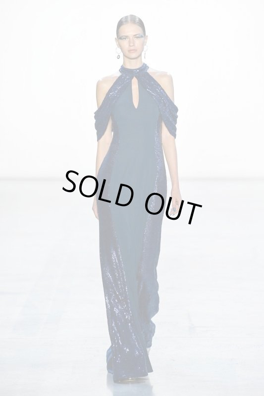 画像1: 限定セール【新妻聖子さん、チャン・ツィイー着用】Tadashi Shoji タダシショージ　スパンコールコールドショルダードレス　ネイビー (1)