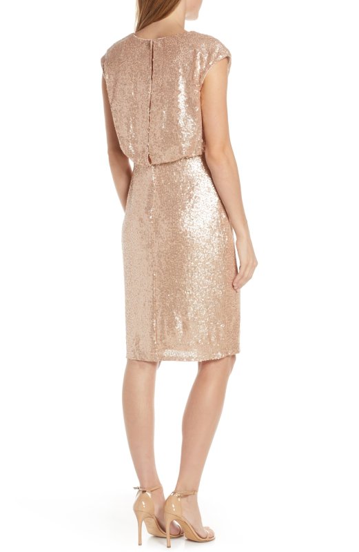 画像2: Tadashi Shoji タダシショージ  　Sequin Surplice Dress　シャンパン、ベージュ系 (2)