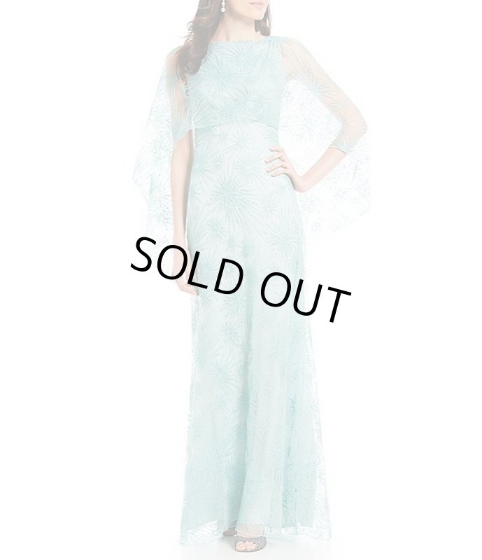 画像1: 再販売！【長澤まさみさん、高島礼子さん着用】Tadashi Shoji タダシショージ　Embroidered Cape Gown　ブルー系  61201 (1)