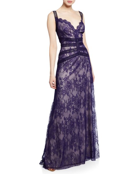 画像1: セール！Tadashi Shoji タダシショージ  Sleeveless Lace A-Line Gown パープル、ブルー系 (1)