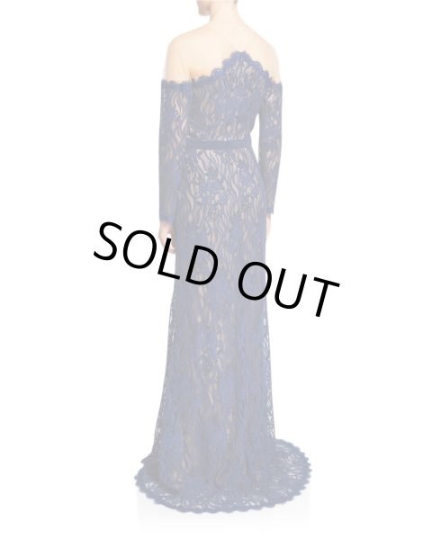 タダシショージ イリュージョンレース長袖ロングドレス ネイビー タダシショージ TADASHI SHOJI☆セレブ御用達！高級感漂う