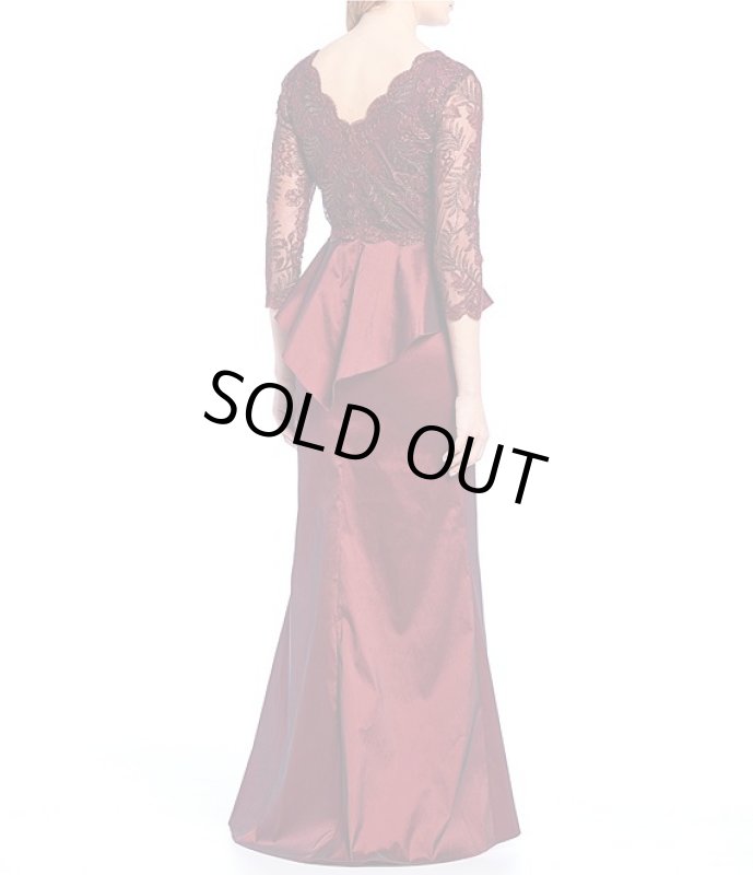 画像2: セール！Tadashi Shoji タダシショージ  ペプラムタフタロングドレス  レッド、ボルドー系 (2)