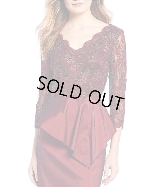 画像3: セール！Tadashi Shoji タダシショージ  ペプラムタフタロングドレス  レッド、ボルドー系 (3)