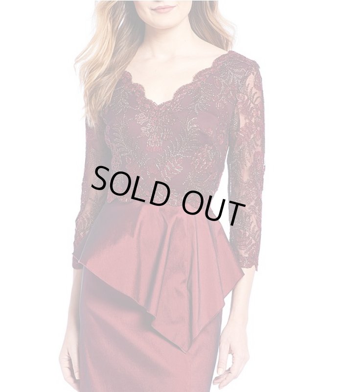 画像3: セール！Tadashi Shoji タダシショージ  ペプラムタフタロングドレス  レッド、ボルドー系 (3)