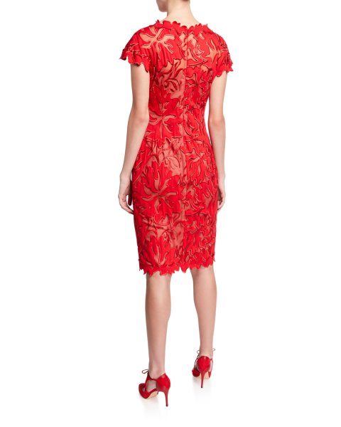 画像2: Tadashi Shoji  タダシショージ Cap-Sleeve Lace Sheath Dress レッド (2)