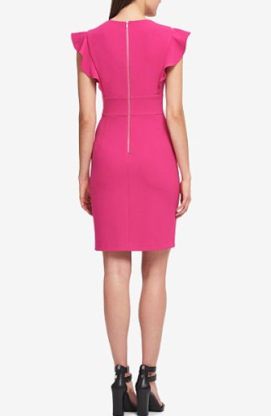 画像2: 【Sheryl Underwood着用】 DKNY V-Neck Scuba Crepe Sheath Dress ピンク (2)