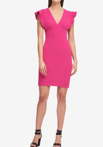 画像1: 【Sheryl Underwood着用】 DKNY　V-Neck Scuba Crepe Sheath Dress ピンク (1)