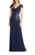 画像1: Tadashi Shoji タダシショージ   Embroidered Lace Evening Gown　ネイビー (1)