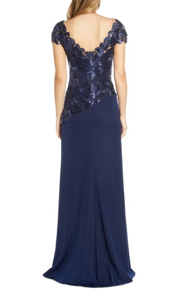 画像2: Tadashi Shoji タダシショージ   Embroidered Lace Evening Gown ネイビー (2)
