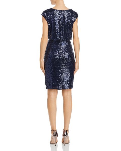 画像2: Tadashi Shoji タダシショージ   スパンコールブラウスドレス ネイビー (2)