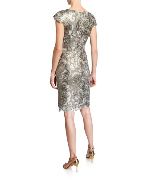 画像2: Tadashi Shoji タダシショージ   　 Cap-Sleeve Sequin Lace Dress (2)