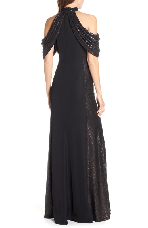 画像2: 限定セール【チャン・ツィイー着用】Tadashi Shoji タダシショージ　スパンコールコールドショルダードレス　ブラック (2)