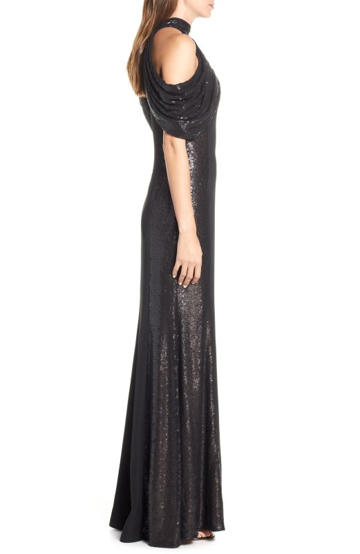 画像3: 限定セール【チャン・ツィイー着用】Tadashi Shoji タダシショージ　スパンコールコールドショルダードレス　ブラック (3)