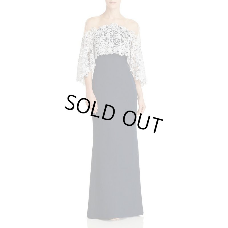 画像1: 【日本アカデミー賞、薬師丸ひろ子さん着用】Tadashi Shoji タダシショージ　 ケープ風クロッシェレースロングドレス　ネイビー (1)