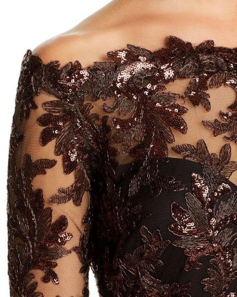 画像3: Tadashi Shoji  タダシショージ オフショルダースパンコールレースドレス ブラウン系 (3)