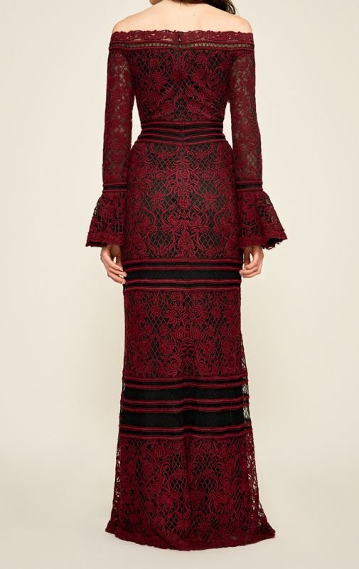 画像2: 【アンミカさん着用】Tadashi Shoji   タダシショージ　Armon ベルスリーブロングドレス　レッド系 (2)