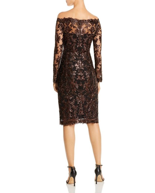 画像2: Tadashi Shoji  タダシショージ　オフショルダースパンコールレースドレス　ブラウン系 (2)