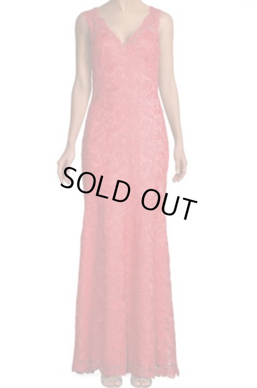 画像1: Tadashi Shoji   タダシショージ　V-Neck Sleeveless Lace Appliqué Dress　レッド系 (1)