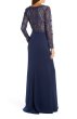 画像2: Tadashi Shoji タダシショージ  Embellished Mesh Bodice Long Sleeve Trumpet Gown  ネイビー系 (2)