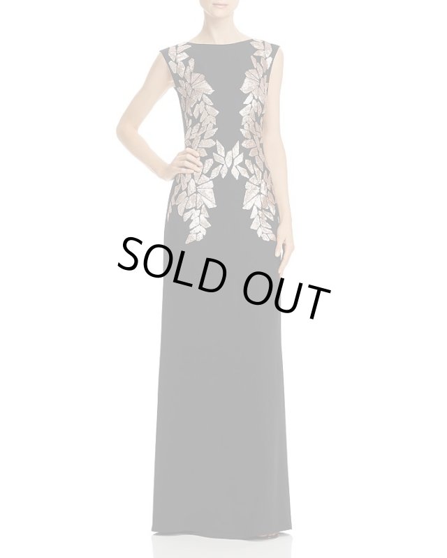 画像1: Tadashi Shoji タダシショージ スパンコール刺繍ロングドレス　ブラック (1)