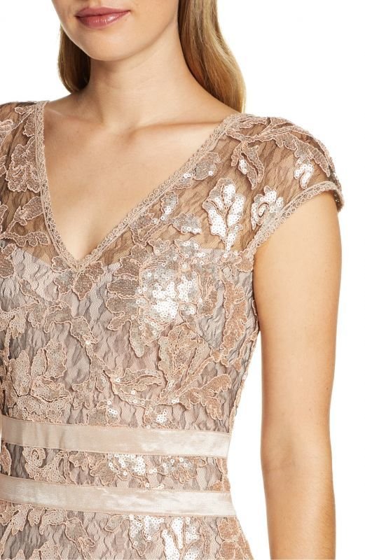 画像3: Tadashi Shoji   スパンコールレースイブニングドレス   Ginseng ベージュ系 (3)