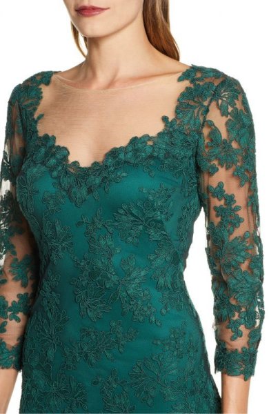 画像3: Tadashi Shoji   タダシショージ Corded Embroidered Lace Gown グリーン系 (3)