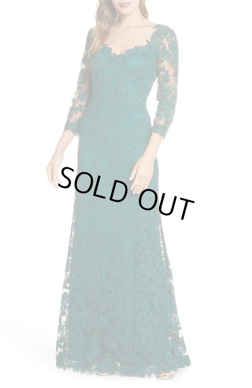 画像1: Tadashi Shoji   タダシショージ　Corded Embroidered Lace Gown グリーン系 (1)