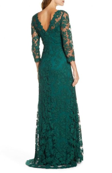 画像2: Tadashi Shoji   タダシショージ Corded Embroidered Lace Gown グリーン系 (2)