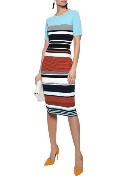 画像2: 【Wendy愛用】Diane von Furstenberg ダイアンフォンファステンバーグ ストライプストレッチニットドレス  (2)