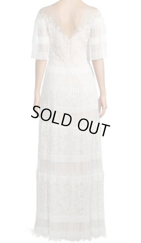 画像2: 【吉岡里帆さん着用】Tadashi Shoji タダシショージ　Flutter Sleeve Pleated Lace Gown　ホワイト系 (2)