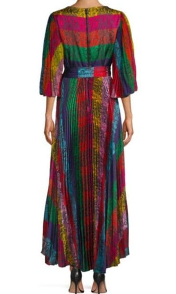 画像3: 【 アリッサミラノ愛用】Alice + Olivia アリスアンドオリビア Meryl Pleated Tie-Waist A-Line Maxi Dress (3)