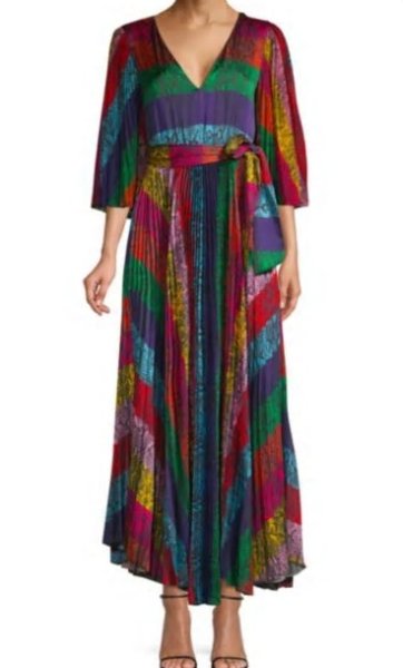 画像2: 【 アリッサミラノ愛用】Alice + Olivia アリスアンドオリビア Meryl Pleated Tie-Waist A-Line Maxi Dress (2)