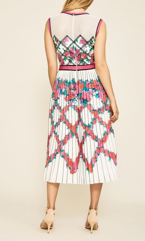 画像2: 【コンフィデンスマンJP、長澤まさみさん、アンミカさん着用】Tadashi Shoji タダシショージ　Mutola Pleated Tea-Length Dress　ホワイト、ピンク系  03272 (2)