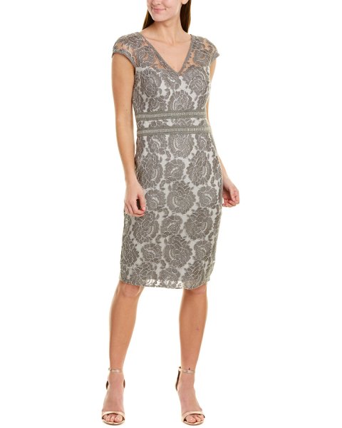 画像1: Tadashi Shoji タダシショージ   　 Lace Sheath Dress グレー系 (1)