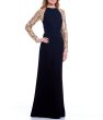 画像1: 期間限定セール！Tadashi Shoji  タダシショージ Sequin Lace Sleeve Crepe Gown　ブラック (1)