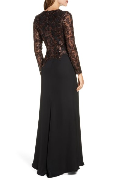 画像2: Tadashi Shoji タダシショージ  スパンコールトップロングスリーブドレス　ブラック系 (2)