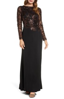 TADASHI SHOJI タダシ ショウジ 長袖 パンコール刺繍ドレス TADASHI SHOJI タダシショージ YOKEシルバースパンコールドレス