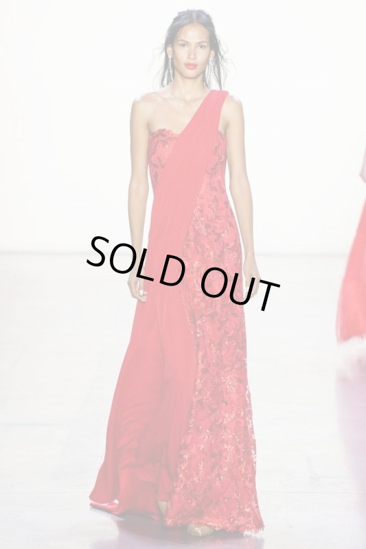 画像1: 【藤原紀香さん、高橋尚子さん着用】Tadashi Shoji   タダシショージ　ワンショルダースパンコールドレス　レッド系 (1)