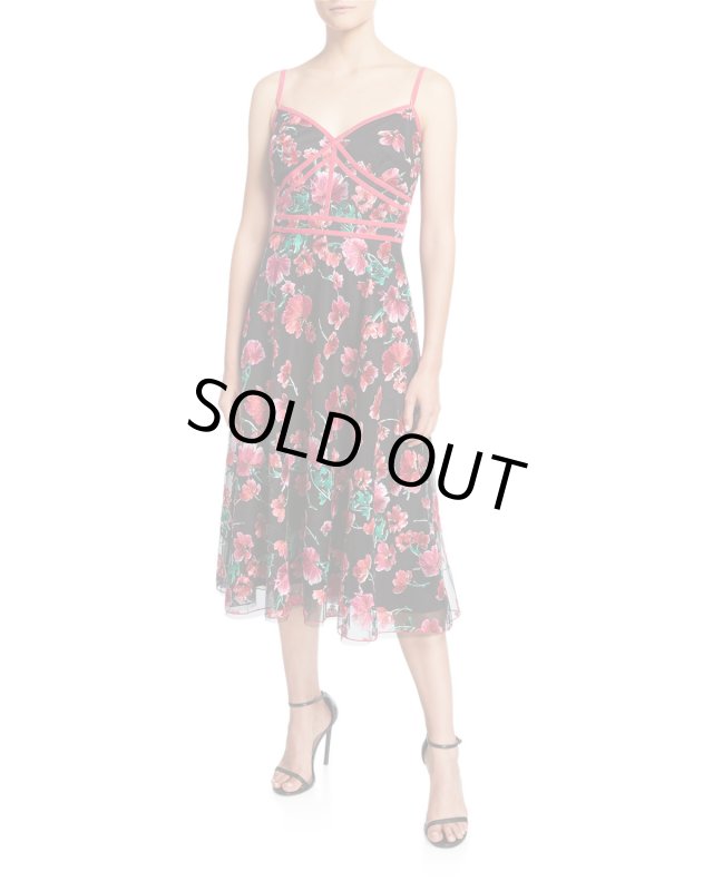 画像1: 1点のみ即発！Tadashi Shoji  タダシショージ Floral Embroidered Sweetheart Dress　ブラック、ピンク系  5801 (1)