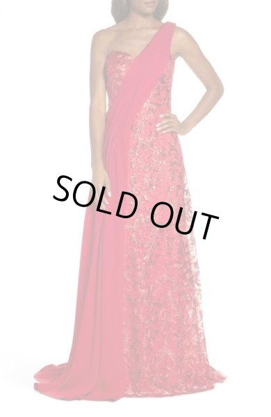 画像2: 【藤原紀香さん、高橋尚子さん着用】Tadashi Shoji   タダシショージ ワンショルダースパンコールドレス レッド系 (2)