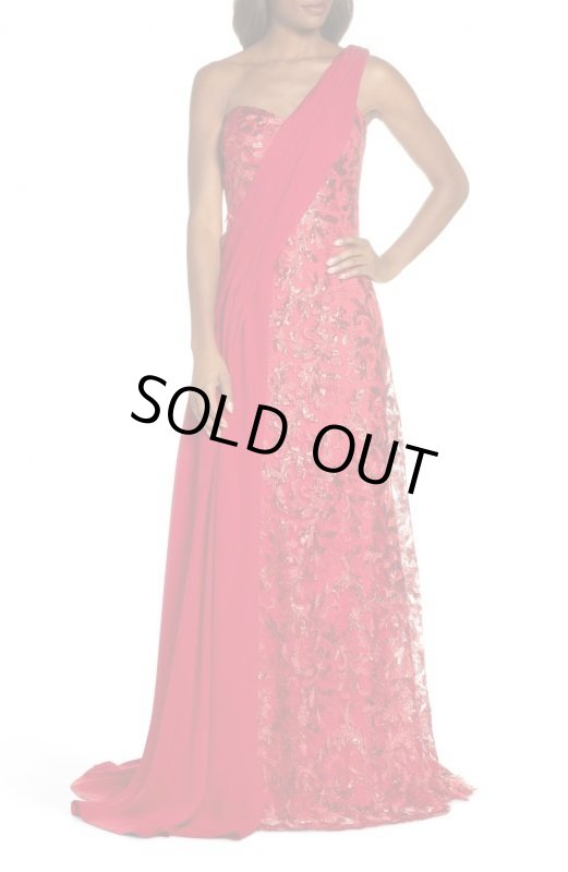 画像2: 【藤原紀香さん、高橋尚子さん着用】Tadashi Shoji   タダシショージ　ワンショルダースパンコールドレス　レッド系 (2)