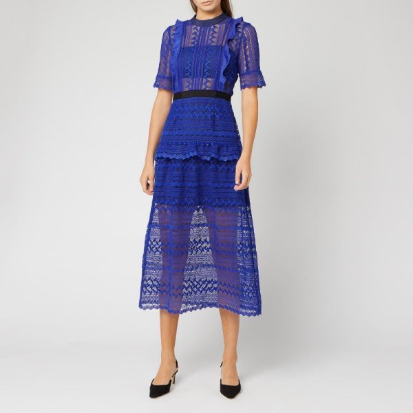 画像1: 【藤田ニコルさん、生田絵梨花さん着用】Self Portrait　セルフポートレート　Short Sleeve Geometric Lace Midi Dress (1)