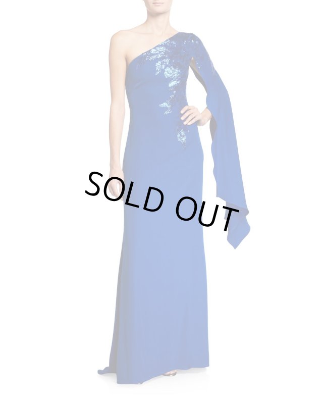 画像1: 【藤原紀香さん、アンミカさんご着用】Tadashi Shoji タダシショージ  ケープスリーブワンショルダードレス　ブルー (1)