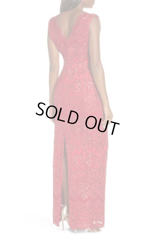 画像2: セール！Tadashi Shoji   タダシショージ　スパンコールレースロングドレス　レッド系 (2)