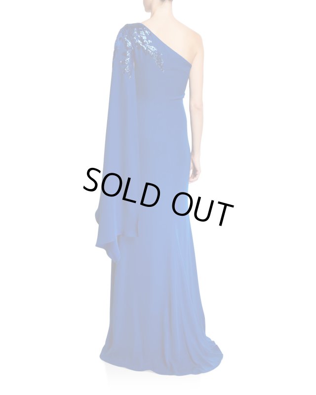 画像2: 【藤原紀香さん、アンミカさんご着用】Tadashi Shoji タダシショージ  ケープスリーブワンショルダードレス　ブルー (2)