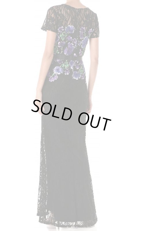画像2: セール！Tadashi Shoji  タダシショージ 花柄刺繍ブラックロングドレス　ブラック、パープル系 (2)