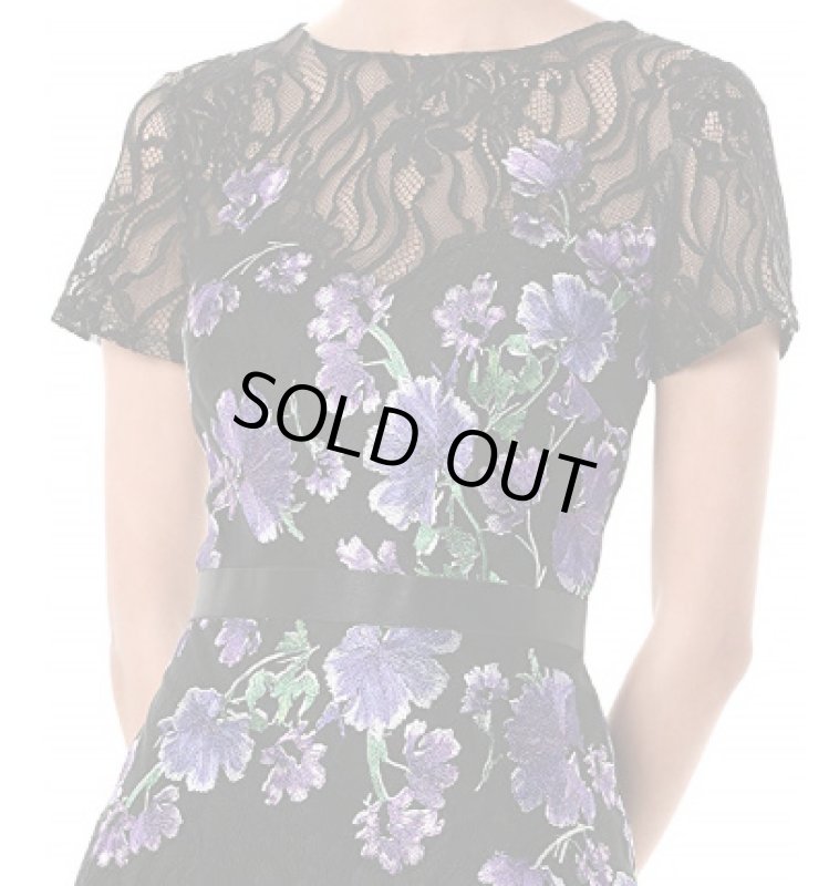 画像3: セール！Tadashi Shoji  タダシショージ 花柄刺繍ブラックロングドレス　ブラック、パープル系 (3)