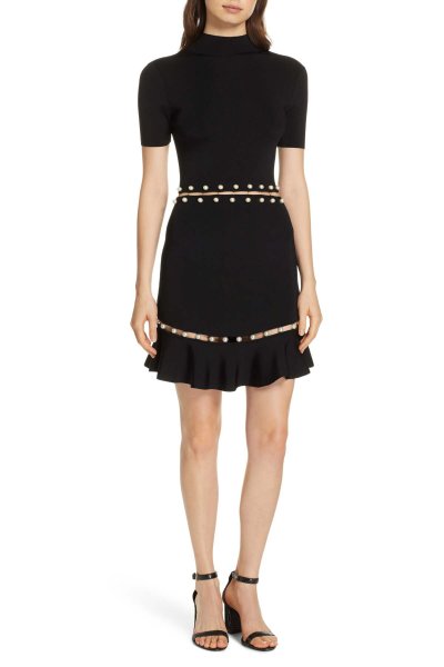 画像1: 【パリスヒルトン愛用、ドラマ使用】Alice + Olivia アリスアンドオリビア　Evelyn Faux Pearl Fit&Flare Dress (1)