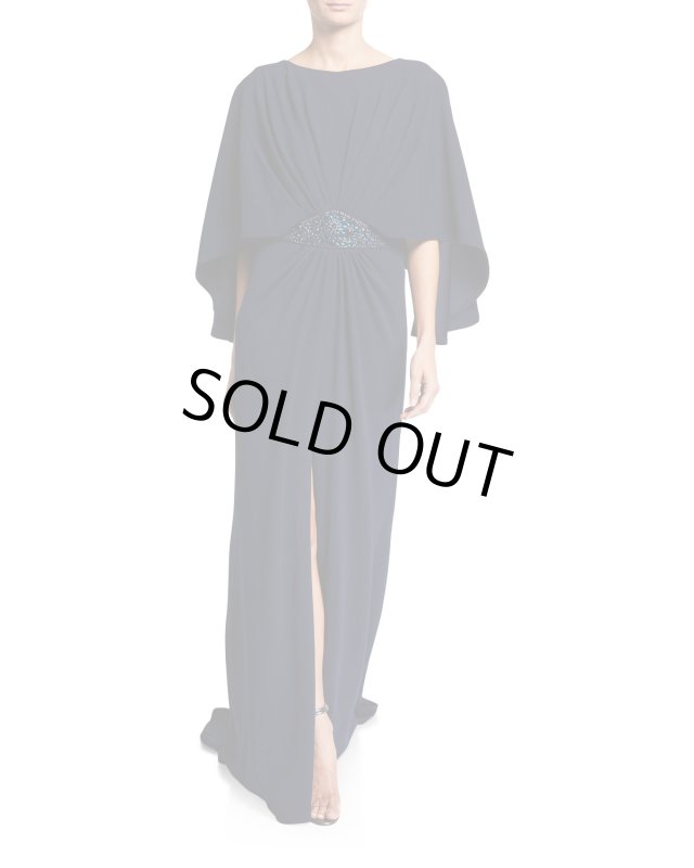 画像1: Tadashi Shoji タダシショージ  　3/4-Sleeve Crepe Gown ネイビー (1)